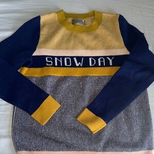 Anthropologie SNOW DAY Colorblock Crewneck Sweater - Navy & Mustard
